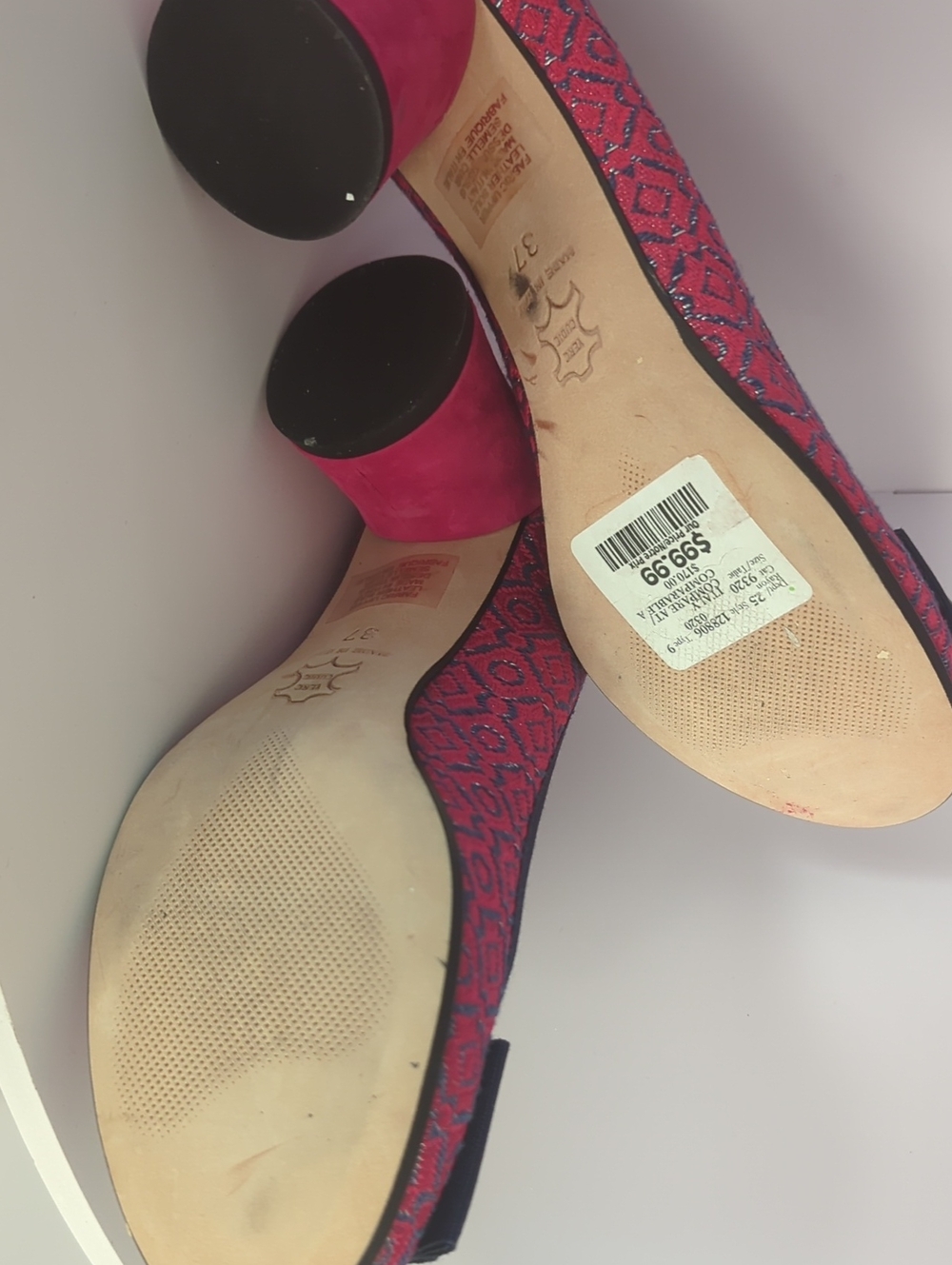Ferca 81 Women's Pink Patterned Block Heel Pumps - Size 7 - Picture 3 of 4